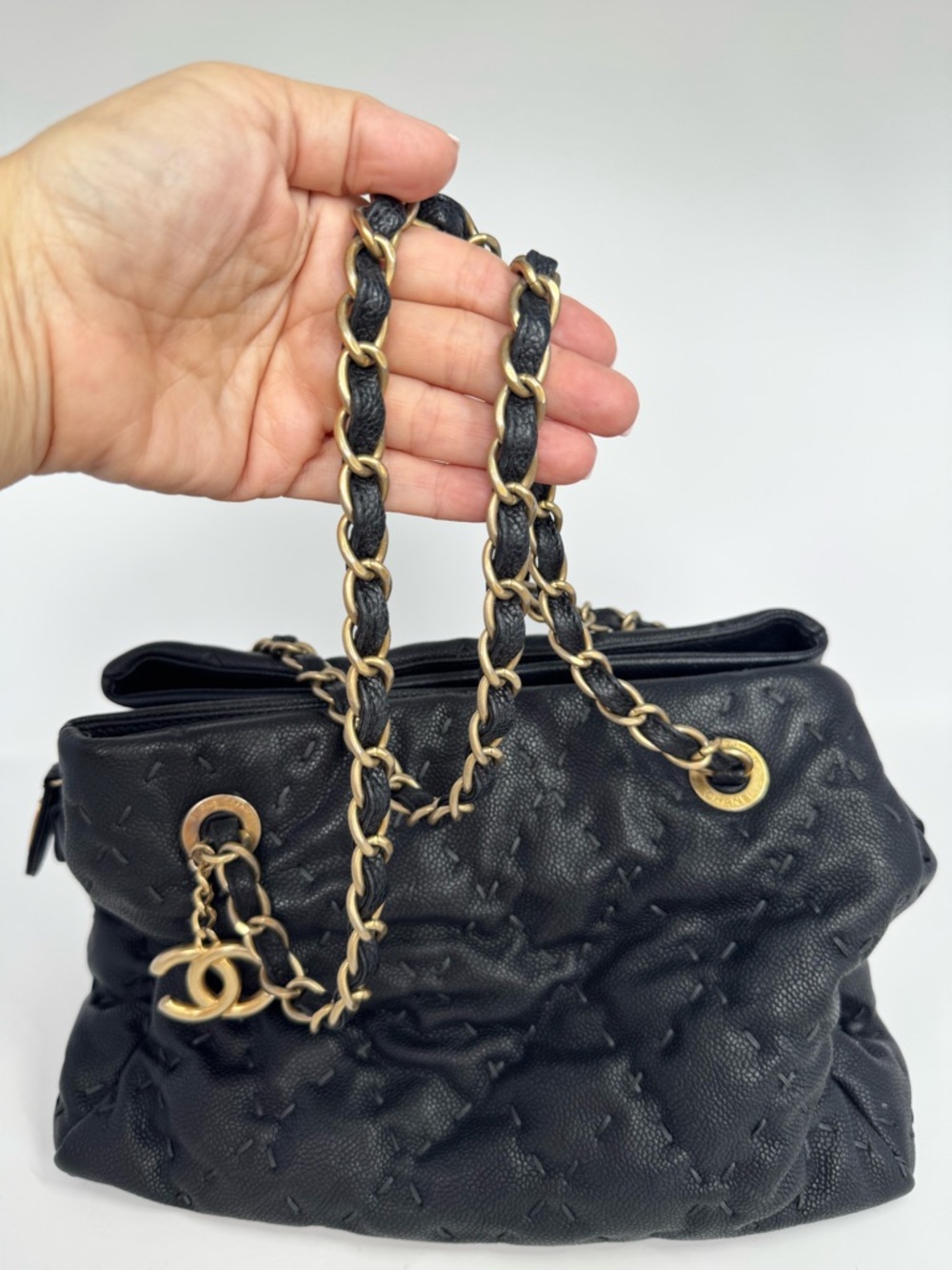 Authentic CHANEL Wild Stitch Tote in Black Caviar Leather with Gold Hardware - Picture 9 of 16